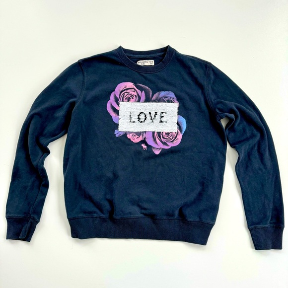 Abercrombie Kids Pullover Sweater Girls 15/16 Love Amour Flip Sequin Navy - Picture 1 of 11